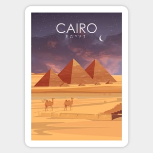 Cairo Egypt Vintage Minimal Retro Travel Poster at Night Sticker